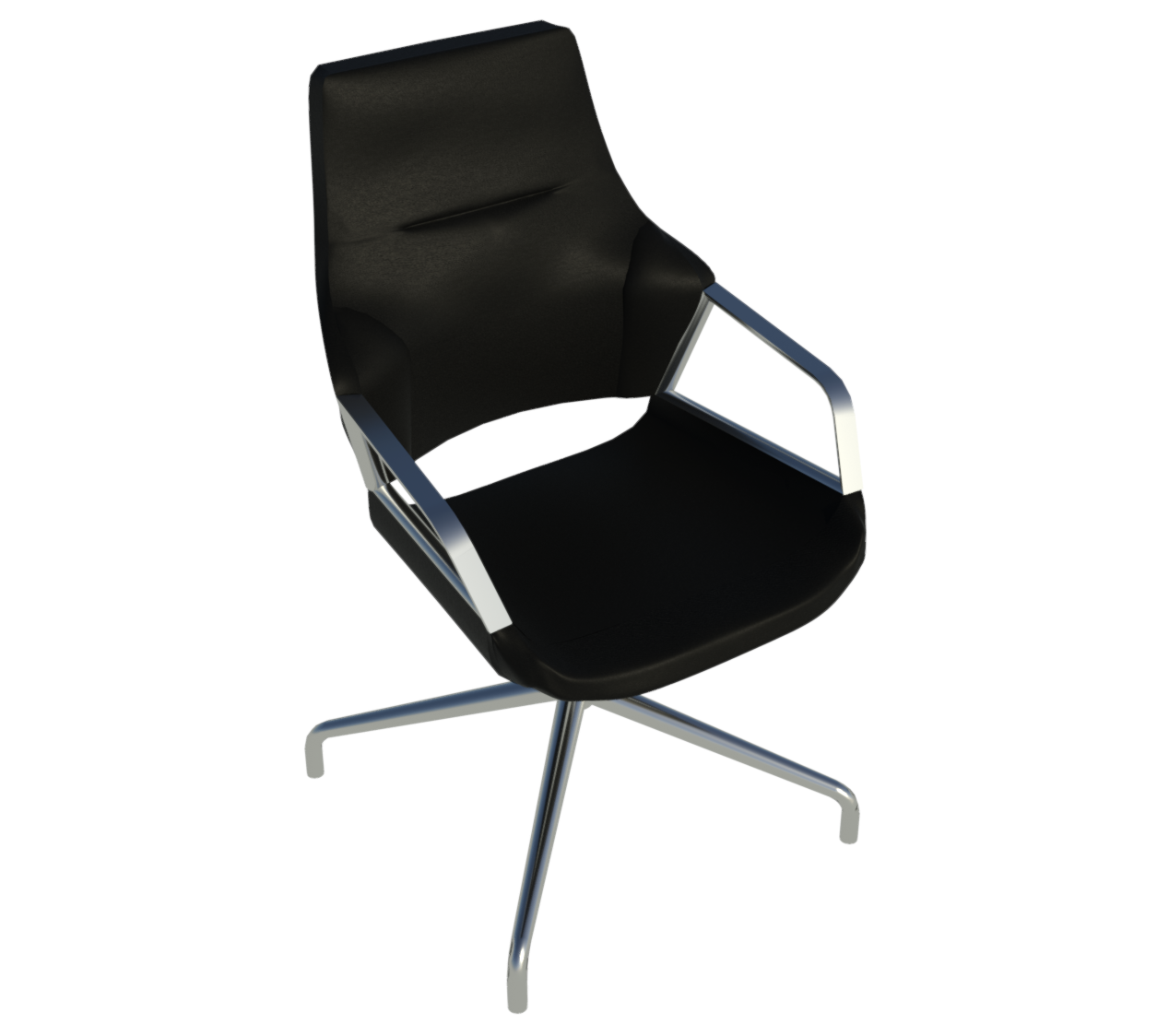 Raytrace of our Graph chair Revit family with black upholstery and bright chromium-plated frame.